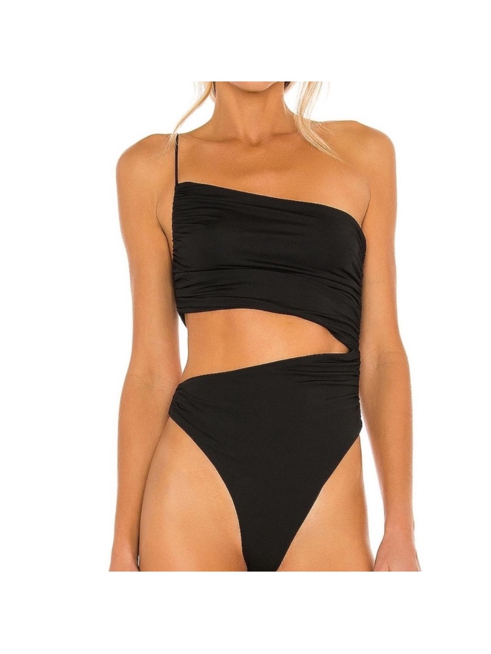 superdown Black Asymmetric One-Shoulder Cutout Top
